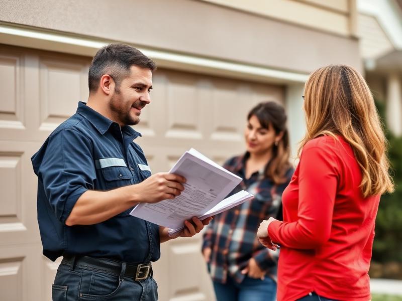 Garage Door Medfield technician explaining repair options to satisfied homeowners in Medfield
