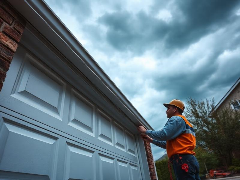 Hurricane-resistant garage door with reinforced bracing protecting a home during storm season